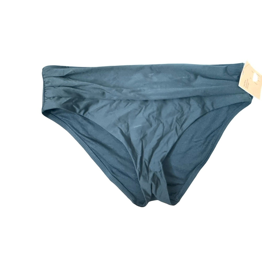 Shade & Shore Black Mid Rise Medium Seat Coverage Shirred Bikini Bottom L